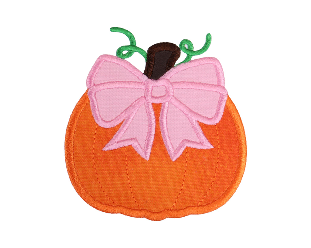 Pumpkin with Pink Bow Sew on or Iron on Patch - Sew Lucky Embroidery