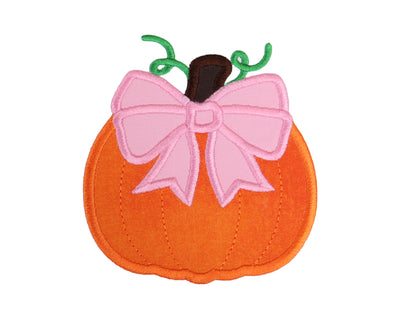 Pumpkin with Pink Bow Sew on or Iron on Embroidered Patch
