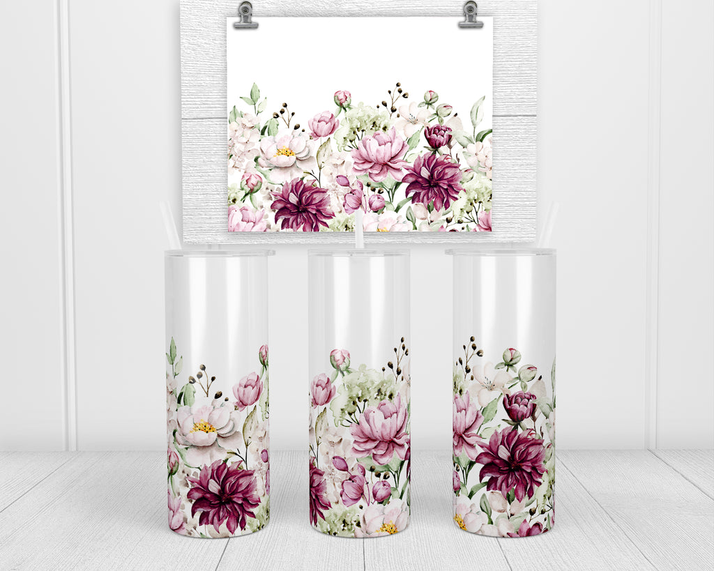 Purple Floral 20 oz insulated tumbler with lid and straw - Sew Lucky Embroidery