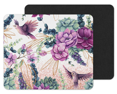 Purple Floral and Birds Mouse Pad