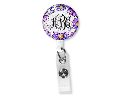 Purple and Blue Floral Monogram Badge Reel