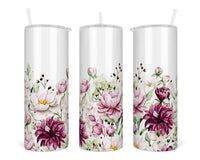 Purple Floral 20 oz insulated tumbler with lid and straw - Sew Lucky Embroidery