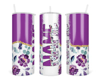 Purple Floral Personalized 20oz Insulated Tumbler with Lid and Straw - Sew Lucky Embroidery