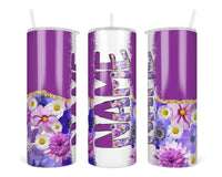 Purple Flowers Personalized 20oz Insulated Tumbler with Lid and Straw - Sew Lucky Embroidery