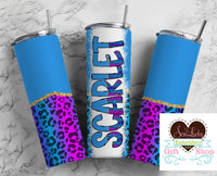 Rainbow Leopard Personalized 20 oz insulated tumbler with lid and straw - Sew Lucky Embroidery