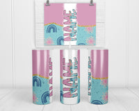 Rainbows and Fireworks Personalized 20oz Insulated Tumbler with Lid and Straw - Sew Lucky Embroidery