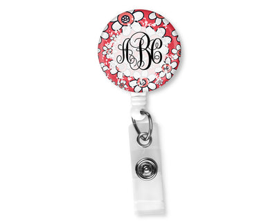 Red Floral Monogram Badge Reel