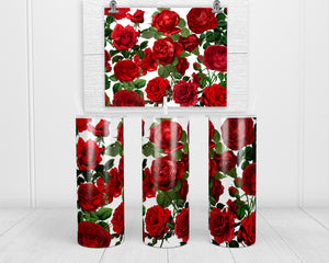 Red Roses 20 oz insulated tumbler with lid and straw - Sew Lucky Embroidery