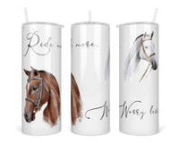 Ride More 20 oz insulated tumbler with lid and straw - Sew Lucky Embroidery