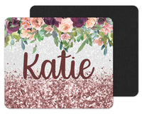 Rose Gold Glitter Floral Personalized Mouse Pad - Sew Lucky Embroidery
