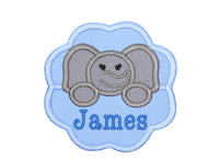 Boy Elephant with Blue Scallops Personalized Custom Sew on or Iron on Embroidered Patch - Sew Lucky Embroidery