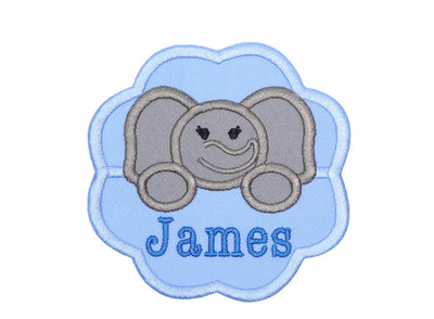 Boy Elephant with Blue Scallops Personalized Custom Sew on or Iron on Embroidered Patch