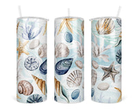 Seashells 20 oz insulated tumbler with lid and straw - Sew Lucky Embroidery