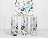 Seashells 20 oz insulated tumbler with lid and straw - Sew Lucky Embroidery