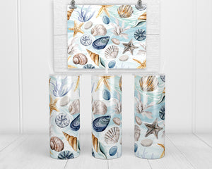 Seashells 20 oz insulated tumbler with lid and straw - Sew Lucky Embroidery