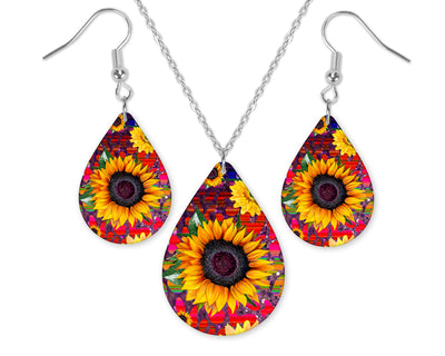 Sunflower Teardrop Earrings and Necklace Set