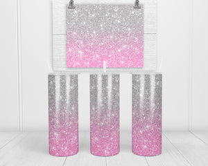 Silver and Pink Glitter 20 oz insulated tumbler with lid and straw - Sew Lucky Embroidery