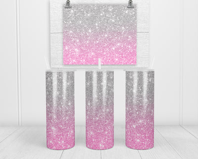 Silver and Pink Glitter 20 oz insulated tumbler with lid and straw