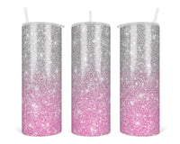 Silver and Pink Glitter 20 oz insulated tumbler with lid and straw - Sew Lucky Embroidery