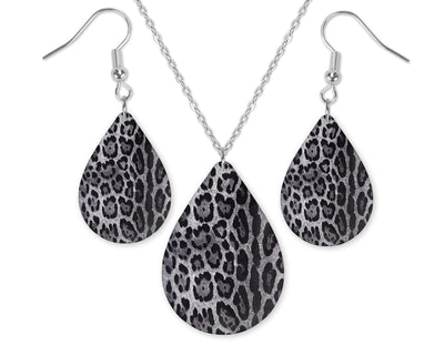 Silver Cheetah Teardrop Earrings and Necklace Set