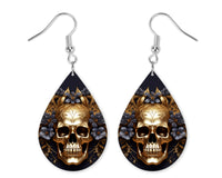 Spooky Golden Skull Earrings and Necklace Set - Sew Lucky Embroidery