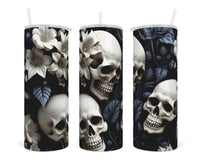 Spooky Skulls 20 oz insulated tumbler with lid and straw - Sew Lucky Embroidery