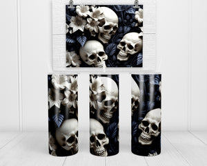 Spooky Skulls 20 oz insulated tumbler with lid and straw - Sew Lucky Embroidery