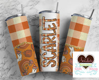 Spooky Fall Personalized 20oz Insulated Tumbler with Lid and Straw - Sew Lucky Embroidery
