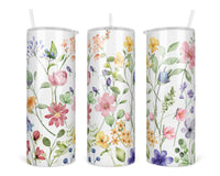 Spring Floral 20 oz insulated tumbler with lid and straw - Sew Lucky Embroidery