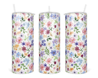 Spring Flowers 20 oz insulated tumbler with lid and straw - Sew Lucky Embroidery