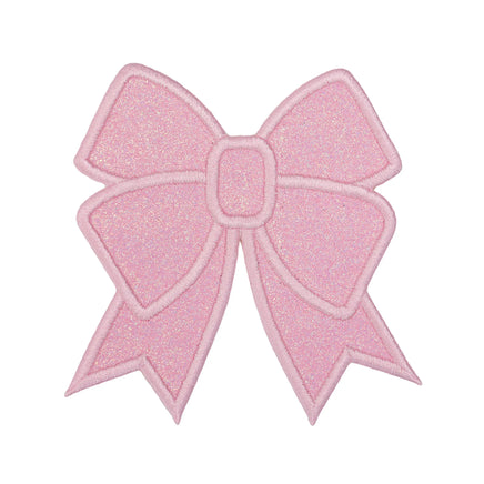 pink glitter bow embroidered patch with sparkling fabric, cute bow patch for jackets backpacks hats and accessory bags
