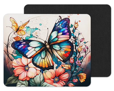 Stained Glass Butterfly Floral Mouse Pad