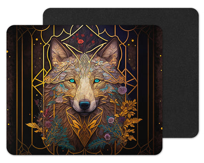 Stained Glass Floral Wolf Mouse Pad