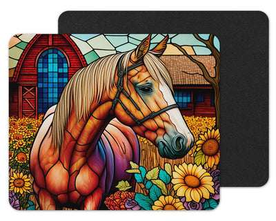Stained Glass Horse and Sunflowers Mouse Pad