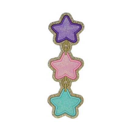 Triple pastel star chain embroidered patch with gold glitter background and glitter stars for jackets backpacks tote bags and accessories