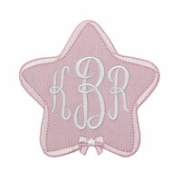 Light pink star monogram embroidered patch with custom initials and tiny bow detail, personalized patch for backpacks baby blankets jackets nursery decor and sewing projects