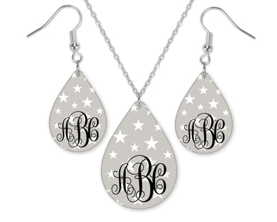 Stars Monogrammed Teardrop Earrings and Necklace Set