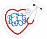 Stethoscope Monogram Heart Sew or Iron on Embroidered Patch