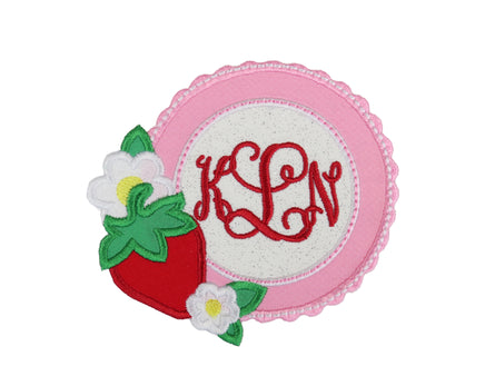 Strawberry Monogrammed with Pink Frame Patch - Sew Lucky Embroidery