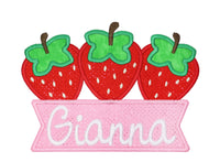 Strawberry Banner Name Sew or Iron on Embroidered Patch - Sew Lucky Embroidery