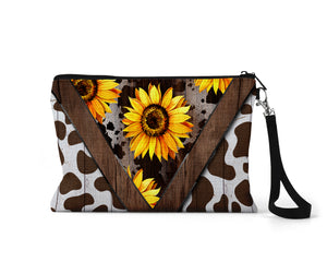 Sunflower Cow Print Makeup Bag - Sew Lucky Embroidery