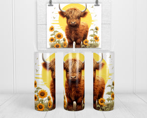 Sunflower Highland Calf 20 oz insulated tumbler with lid and straw