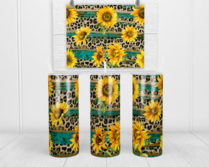 Sunflower and Leopard Mix 20 oz insulated tumbler with lid and straw