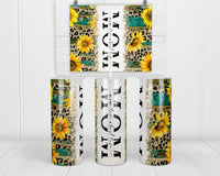 Sunflower Mom Life 20 oz insulated tumbler with lid and straw - Sew Lucky Embroidery