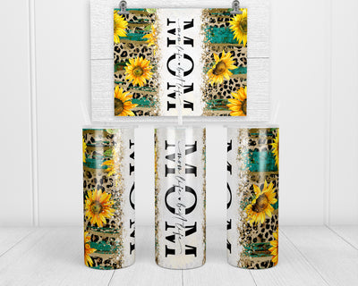 Sunflower Mom Life 20 oz insulated tumbler with lid and straw