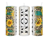 Sunflower Mom Life 20 oz insulated tumbler with lid and straw - Sew Lucky Embroidery