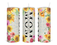 Sunflower Mom 20 oz insulated tumbler with lid and straw - Sew Lucky Embroidery