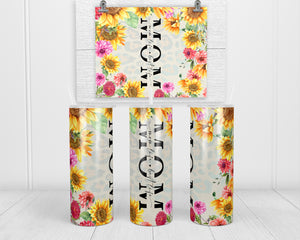 Sunflower Mom 20 oz insulated tumbler with lid and straw - Sew Lucky Embroidery