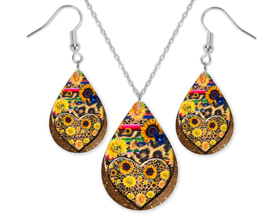 Sunflower Heart Teardrop Earrings and Necklace Set