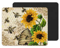 Sunflowers and Bee Hive Mouse Pad - Sew Lucky Embroidery